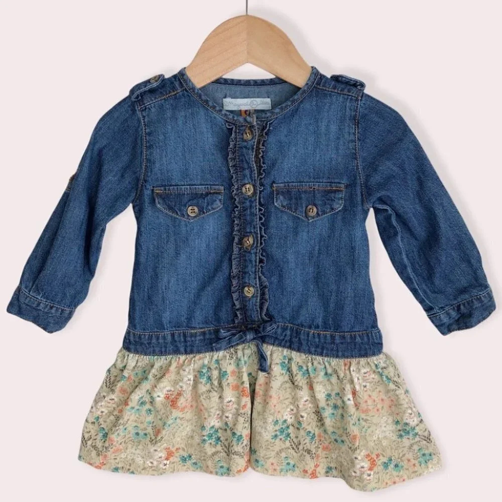 Mayoral dress long sleeve denim with floral corduroy skirt size‎ 9 months
